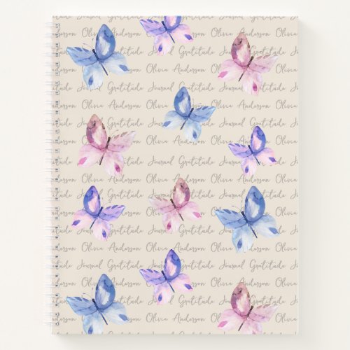 Watercolor Butterflies Monogram Gratitude Journal
