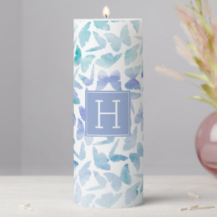 Watercolor Butterflies Monogrammed Pillar Candle