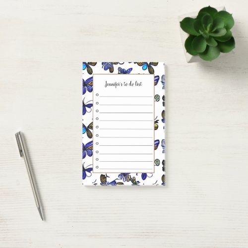 Watercolor butterflies monogrammed to do list post_it notes
