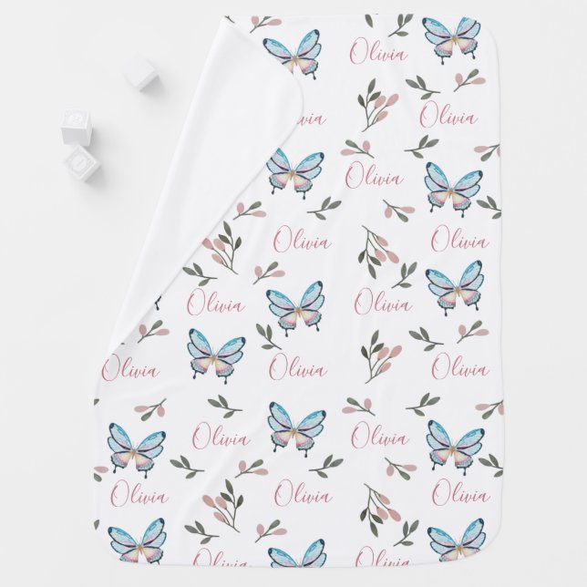 Watercolor Butterflies Name Blanket  (In Situ)