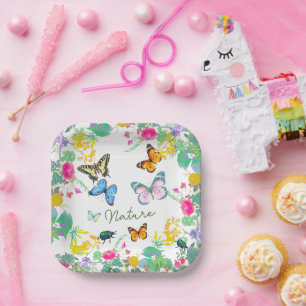 Watercolor Butterflies Nature Paper Plates