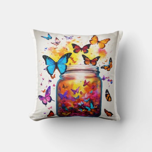 Watercolor Butterflies on Blank Canvas Throw Pillow