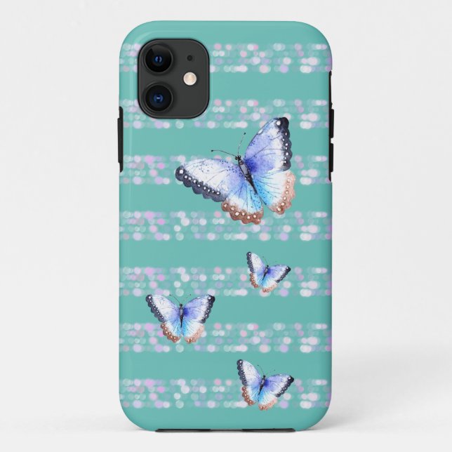 Watercolor Butterflies on Bokeh Light Stripes Case (Back)