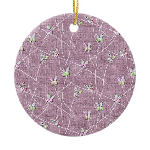 Watercolor Butterflies on Dusty Pink Ceramic Ornament