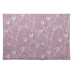 Watercolor Butterflies on Dusty Pink Cloth Placemat