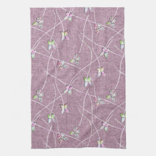 Watercolor Butterflies on Dusty Pink Kitchen Towel