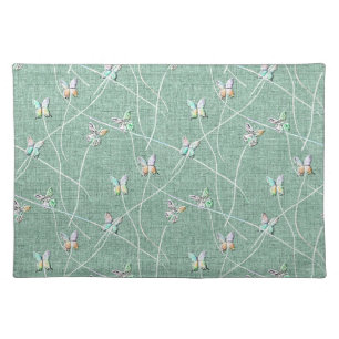 Watercolor Butterflies on Mint Green Cloth Placemat