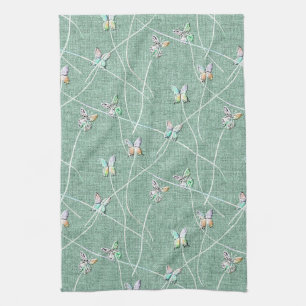 Watercolor Butterflies on Mint Green Kitchen Towel
