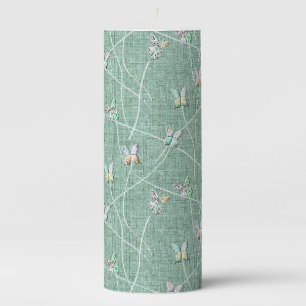 Watercolor Butterflies on Mint Green Pillar Candle