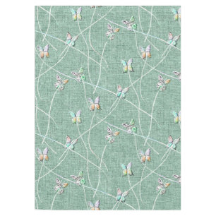 Watercolor  Butterflies on Mint Green  Tablecloth