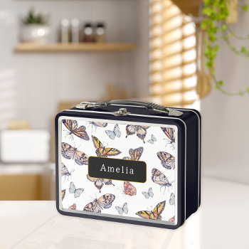 Watercolor Butterflies Personalized Metal Lunch Box by beckynimoy at Zazzle