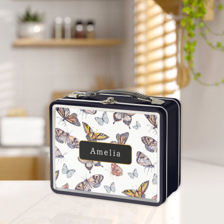 Watercolor Butterflies Personalized Metal Lunch Box