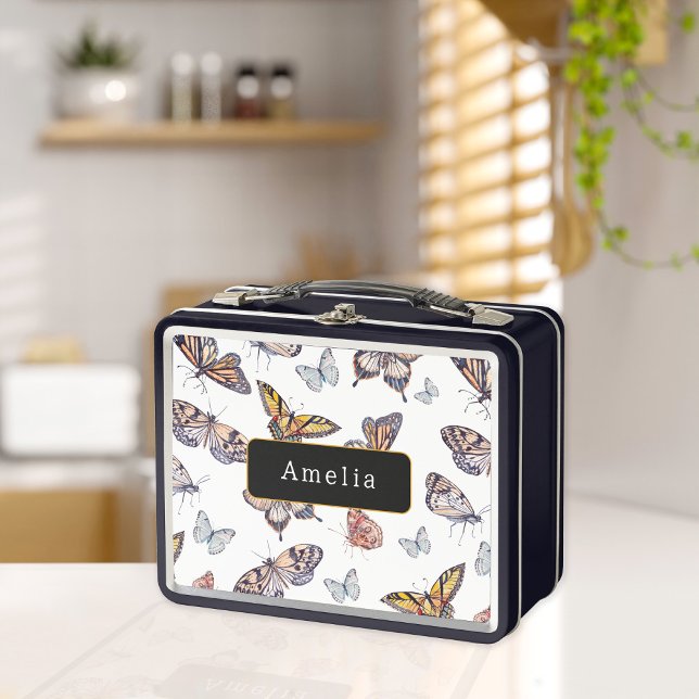 Watercolor Butterflies Personalized Metal Lunch Box (Creator Uploaded)