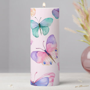 Watercolor Butterflies Pillar Candle