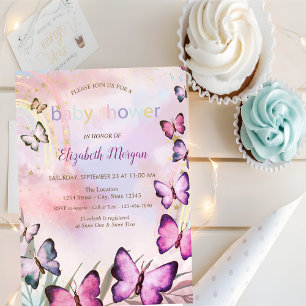 Watercolor Butterflies Rainbow Baby Shower  Invitation