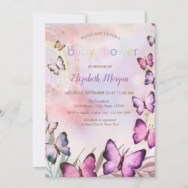Watercolor Butterflies Rainbow Baby Shower  Invitation (Front)