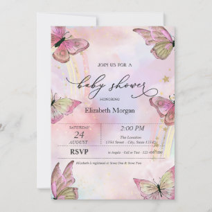 Watercolor Butterflies Rainbows Baby Shower Invitation