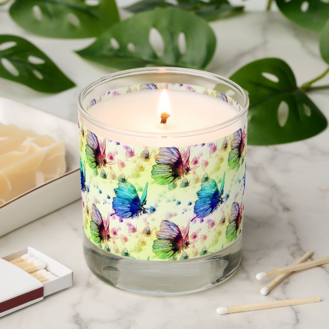 Watercolor Butterflies Scented Candle (Lit)