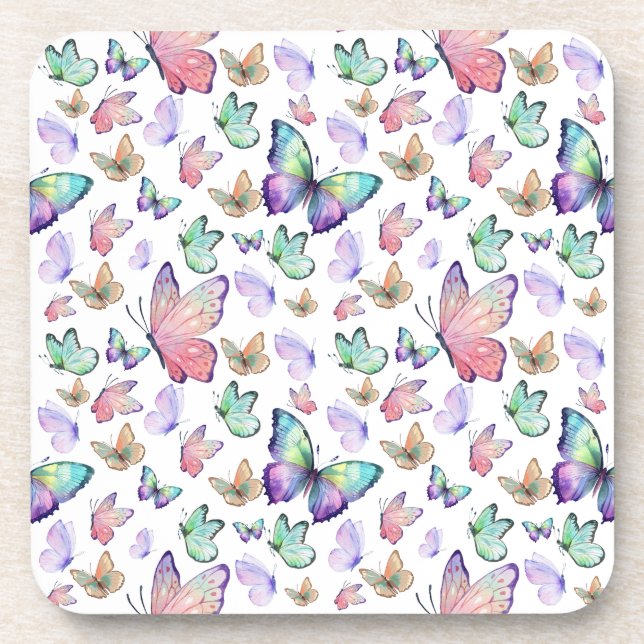 Watercolor Butterflies Seamless Pattern Beverage Coaster (Front)