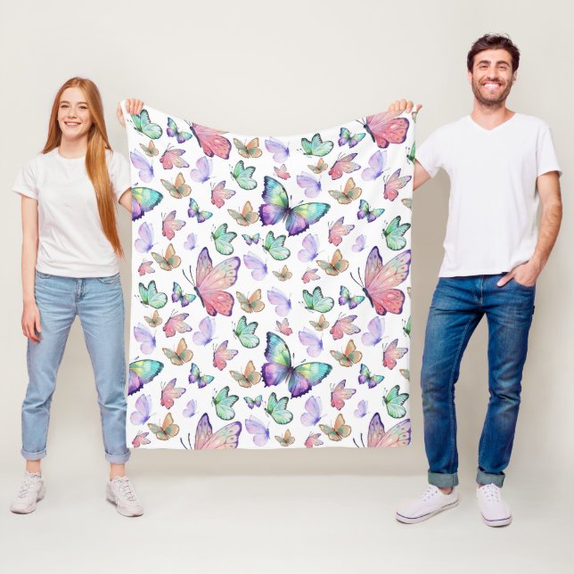 Watercolor Butterflies Seamless Pattern Fleece Blanket (In Situ)