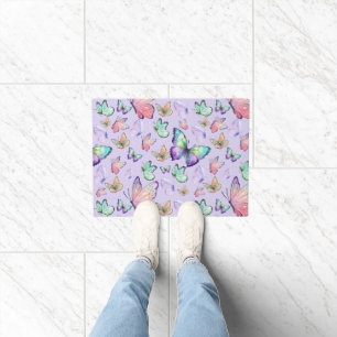 Watercolor Butterflies Seamless Pattern Purple Doormat