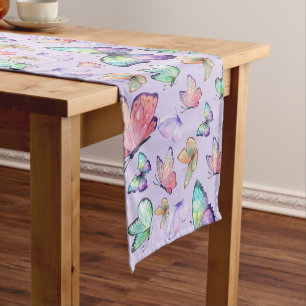 Watercolor Butterflies Seamless Pattern Purple Short Table Runner