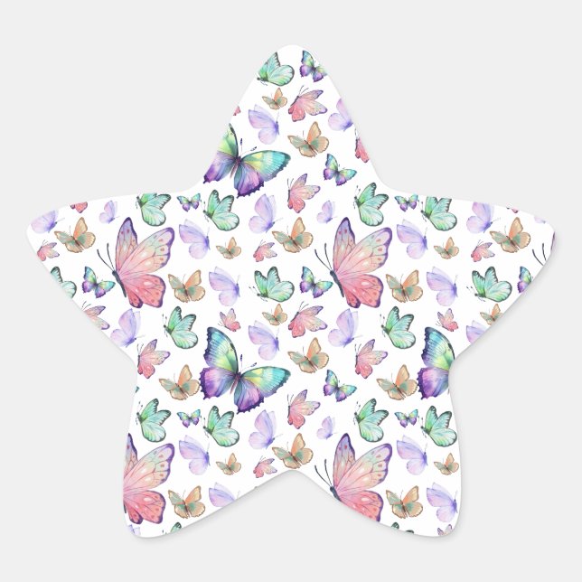 Watercolor Butterflies Seamless Pattern Star Sticker (Front)
