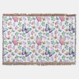 Watercolor Butterflies Seamless Pattern Throw Blanket