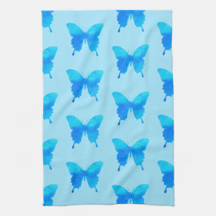 Watercolor Butterflies - Shades of Sky Blue Kitchen Towel
