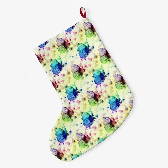 Watercolor Butterflies Stocking (Back (Hanging))