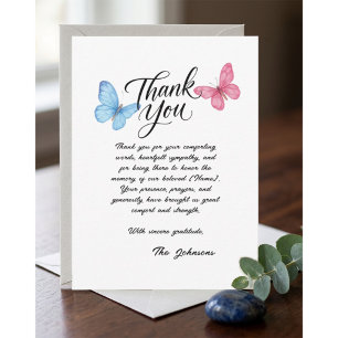 Watercolor Butterflies Sympathy Funeral Thank You Card