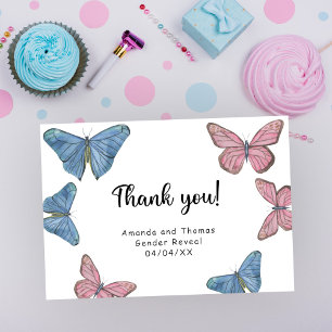 Watercolor butterflies - thank you gender reveal card