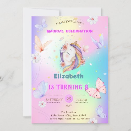 Watercolor Butterflies Unicorn Holographic  Invitation