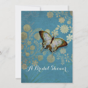 Watercolor Butterflies w Modern Floral Pattern Invitation