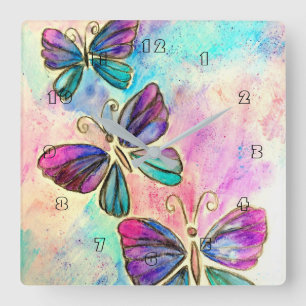 Watercolor Butterflies Wall Clocks