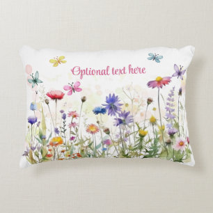 Watercolor Butterflies wildflower bokeh text Accent Pillow
