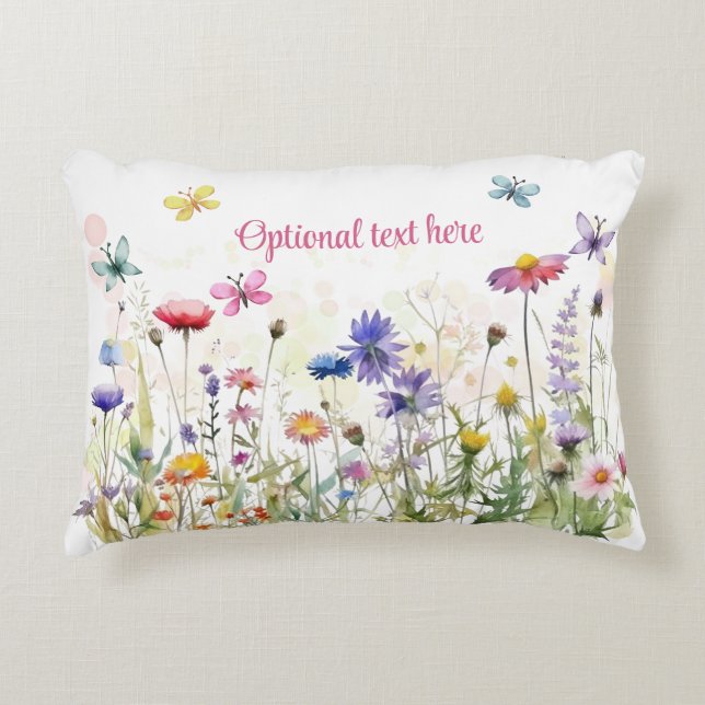 Watercolor Butterflies wildflower bokeh text  Accent Pillow (Front)