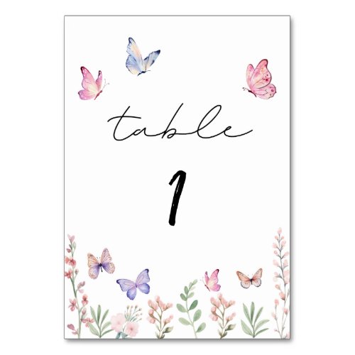 Watercolor Butterflies Wildflower Table Number
