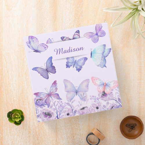 Watercolor Butterflies Wildflowers Garden Lilac 3 Ring Binder