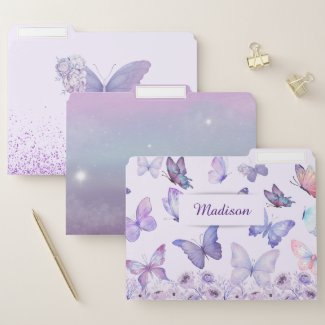 Watercolor Butterflies Wildflowers Garden Lilac
