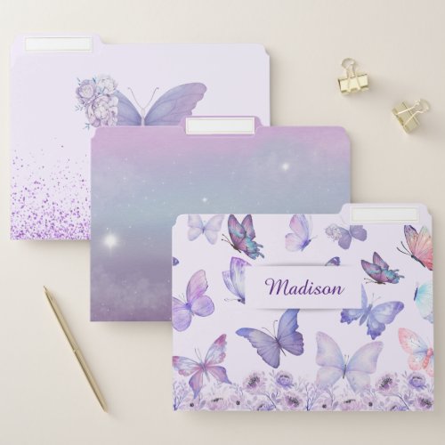 Watercolor Butterflies Wildflowers Garden Lilac File Folder