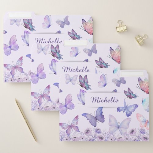 Watercolor Butterflies Wildflowers Garden Lilac  File Folder