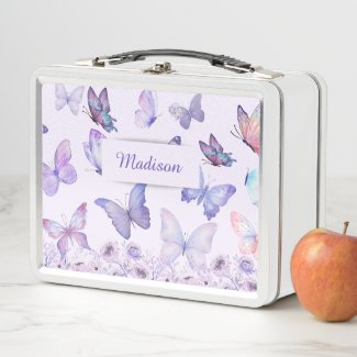 Watercolor Butterflies Wildflowers Garden Lilac