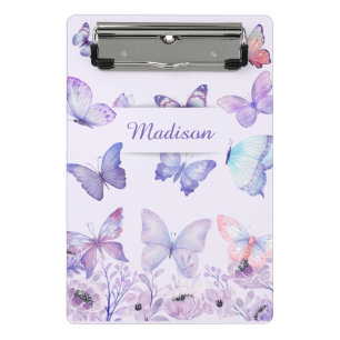 Watercolor Butterflies Wildflowers Garden Lilac Mini Clipboard