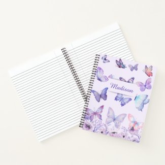 Watercolor Butterflies Wildflowers Garden Lilac