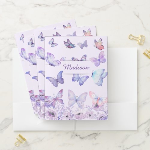 Watercolor Butterflies Wildflowers Garden Lilac Pocket Folder