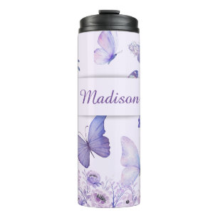 Watercolor Butterflies Wildflowers Garden Lilac Thermal Tumbler