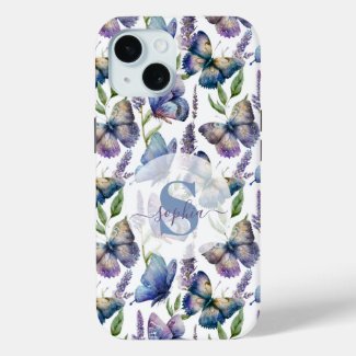 Watercolor Butterflies Wisteria Flower Monogrammed