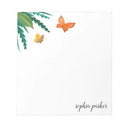 Watercolor Butterflies with Green Foliage Notepad