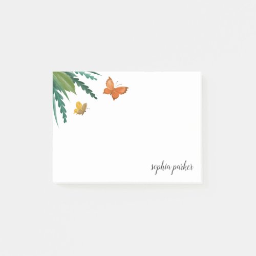 Watercolor Butterflies with Green Foliage Post_it Notes